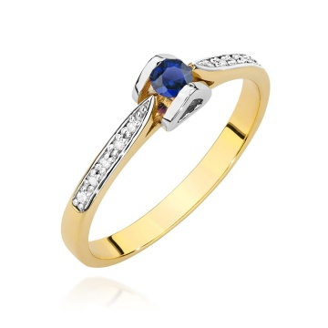 Inel Aur 14K cu Safir 0.15 ct si Diamante Naturale 0.05 ct