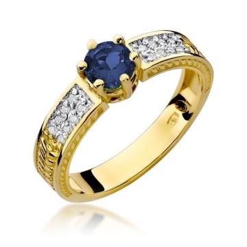 Inel Aur 14K cu Safir 0.50 ct si Diamante Naturale 0.08 ct