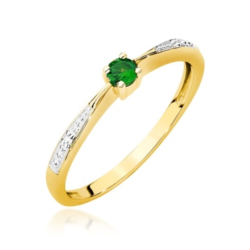 Inel Aur 14K cu Smarald 0.15 ct si Diamante Naturale 0.01 ct