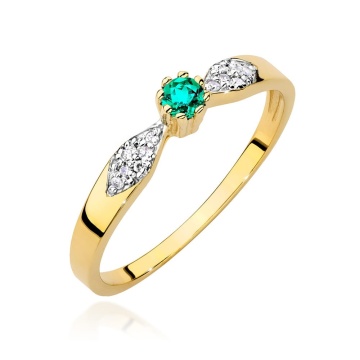 Inel Aur 14K cu Smarald 0.15 ct si Diamante Naturale 0.06 ct