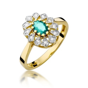 Inel Aur 14K cu Smarald 0.40 ct si Diamante Naturale 0.10 ct
