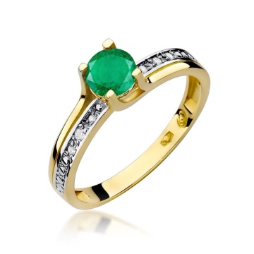 Inel Aur 14K cu Smarald 0.50 ct si Diamante Naturale 0.03 ct