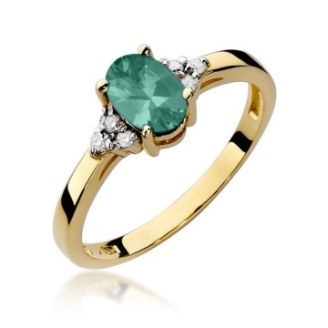 Inel Aur 14K cu Smarald 0.80 ct si Diamante Naturale 0.05 ct