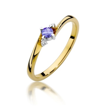 Inel Aur 14K cu Tanzanit 0.15 ct si Diamante Naturale 0.02 ct