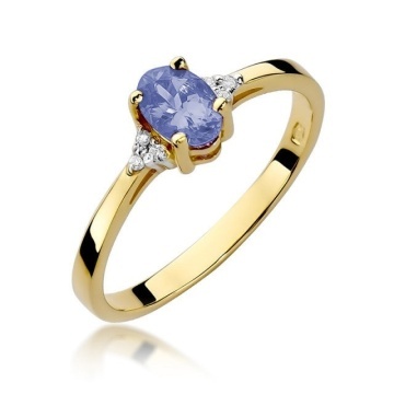 Inel Aur 14K cu Tanzanit 0.40 ct si Diamante Naturale 0.05 ct