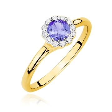 Inel Aur 14K cu Tanzanit 0.50 ct si Diamante Naturale 0.10 ct