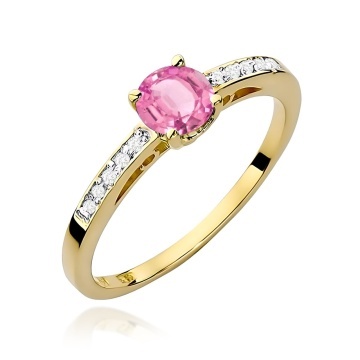 Inel Aur 14K cu Topaz Roz 0.60 ct si Diamante Naturale 0.05 ct