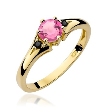 Inel Aur 14K cu Topaz Roz 0.60 ct si Diamante Naturale Negre 0.03 ct