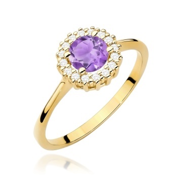 Inel Aur 9K cu Ametist 0.50 ct si Diamante Naturale 0.14 ct