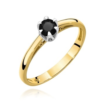Inel Aur 9K cu Diamant Natural Negru 0.20 ct