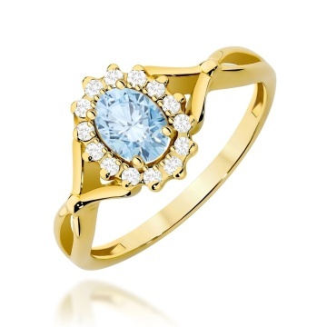 Inel Aur 9K cu Diamante Albastre de Laborator 0.62 ct