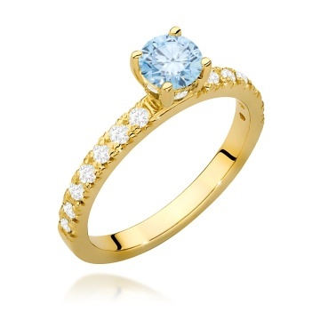 Inel Aur 9K cu Diamante Albastre de Laborator 0.74 ct