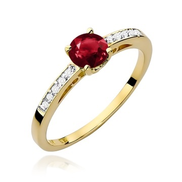 Inel Aur 9K cu Granat 0.60 ct si Diamante Naturale 0.05 ct