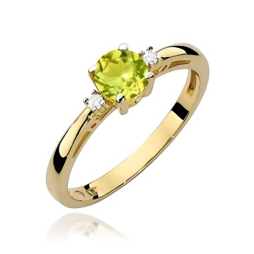 Inel Aur 9K cu Peridot 0.60 ct si Diamante Naturale 0.03 ct