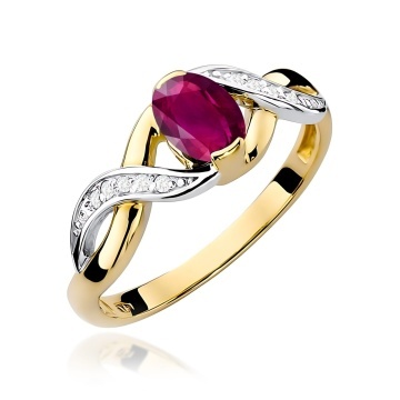 Inel Aur 9K cu Rhodolite 0.50 ct si Diamante Naturale 0.05 ct