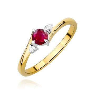 Inel Aur 9K cu Rubin 0.30 ct si Diamante Naturale 0.03 ct