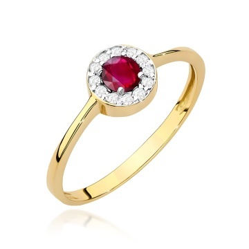 Inel Aur 9K cu Rubin 0.30 ct si Diamante Naturale 0.10 ct