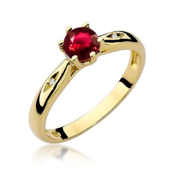 Inel Aur 9K cu Rubin 0.60 ct si Diamante Naturale 0.01 ct