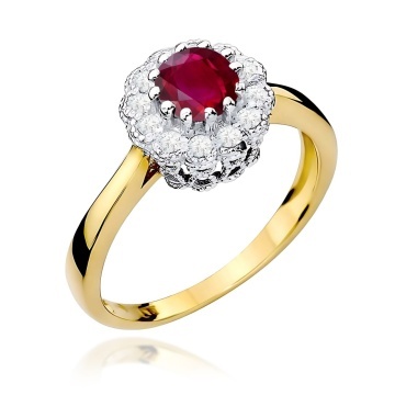 Inel Aur 9K cu Rubin 0.60 ct si Diamante Naturale 0.17 ct