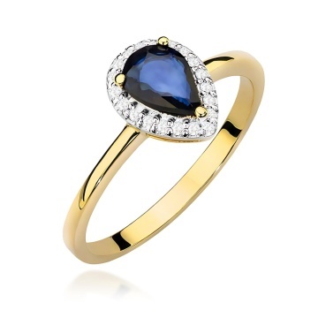 Inel Aur 9K cu Safir 0.60 ct si Diamante Naturale 0.10 ct