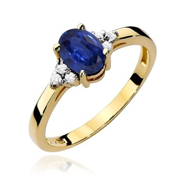 Inel Aur 9K cu Safir 0.90 ct si Diamante Naturale 0.05 ct