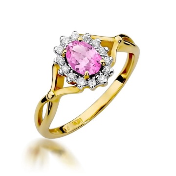 Inel Aur 9K cu Safir Roz 0.45 ct si Diamante Naturale 0.12 ct