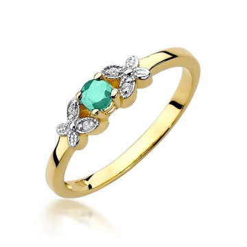 Inel Aur 9K cu Smarald 0.15 ct si Diamante Naturale 0.02 ct