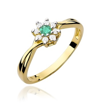 Inel Aur 9K cu Smarald 0.15 ct si Diamante Naturale 0.12 ct