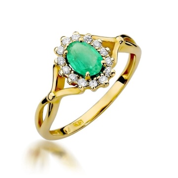 Inel Aur 9K cu Smarald 0.40 ct si Diamante Naturale 0.12 ct