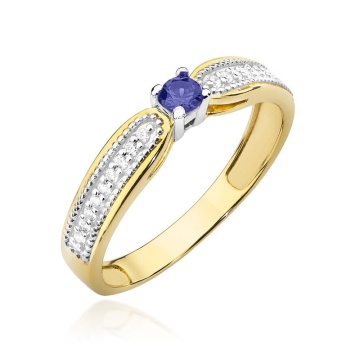 Inel Aur 9K cu Tanzanit 0.15 ct si Diamante Naturale 0.09 ct