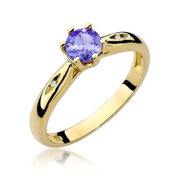 Inel Aur 9K cu Tanzanit 0.50 ct si Diamante Naturale 0.01 ct