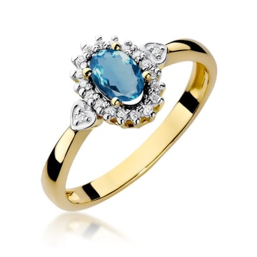 Inel Aur 9K cu Topaz London Blue 0.50 ct si Diamante Naturale 0.10 ct