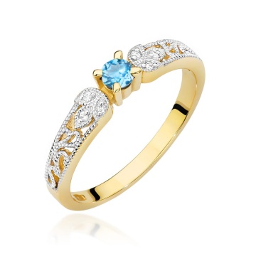 Inel Aur 9K cu Topaz Swiss 0.15 ct si Diamante Naturale 0.03 ct