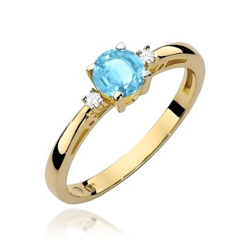 Inel Aur 9K cu Topaz Swiss 0.50 ct si Diamante Naturale 0.03 ct