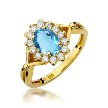 Inel Aur 9K cu Topaz Swiss 0.50 ct si Diamante Naturale 0.12 ct