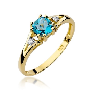 Inel Aur 9K cu Topaz Swiss 0.70 ct si Diamante Naturale 0.03 ct