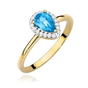 Inel Aur 9K cu Topaz Swiss 0.90 ct si Diamante Naturale 0.10 ct