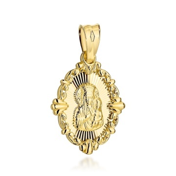 Medalion Aur 14K Maica Domnului Częstochowska Oval Diamantat