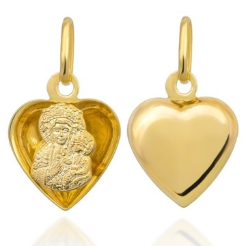 Medalion Inima Aur 14k cu Maica Sfanta si Iisus Hristos
