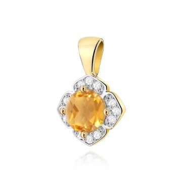 Pandantiv Aur 14K cu Citrin 0.50 ct si Diamante Naturale 0.06 ct