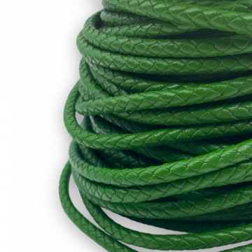 1 Metru Snur Piele naturala impletita 5mm - verde