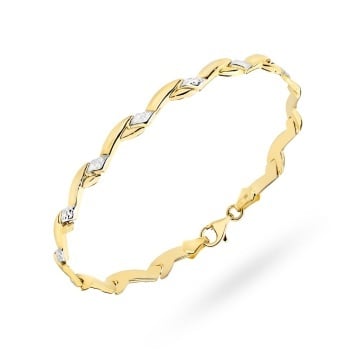 Bratara Aur 14K cu Design Valuri si Elemente Diamantate in Doua Culori