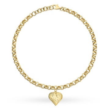 Brățară Aur 14K Rolo cu Inimă Diamantată - Eleganță Romantică