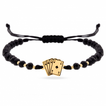 Bratara Poker cu cristale si carti de joc din aur 14k