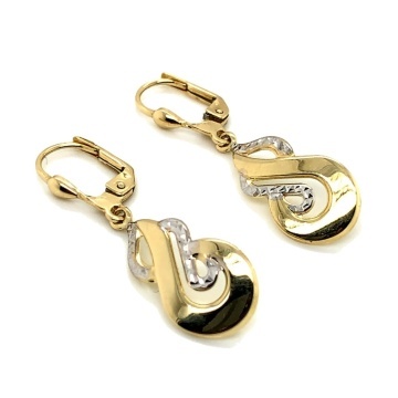 Cercei Aur 14K Bicolori, Model Spirală Diamantată