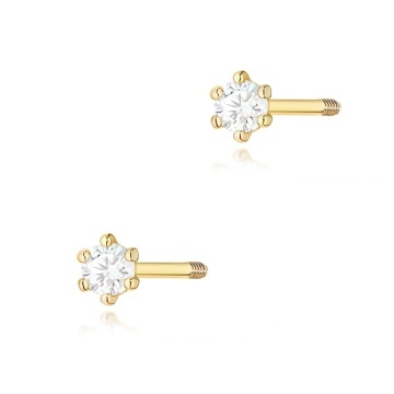Cercei Aur 14K cu Diamant Natural 0.05 ct Filet cu Protectie