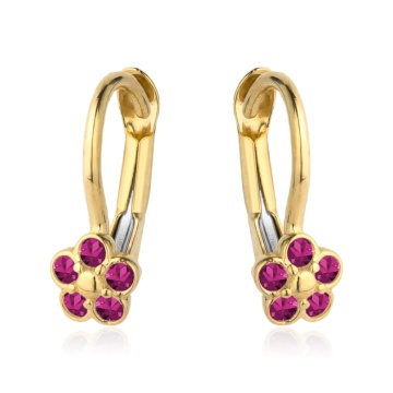 Cercei Aur 14k cu Floare si Zirconii Fuchsia