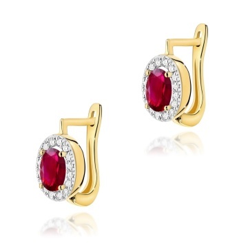Cercei Aur 14K cu Rubin 0.60 ct si Diamante Naturale 0.16 ct