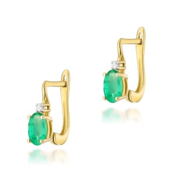 Cercei Aur 14K cu Smarald 0.40 ct si Diamante Naturale 0.03 ct