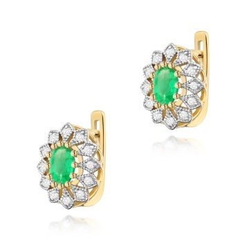 Cercei Aur 14K cu Smarald 0.40 ct si Diamante Naturale 0.21 ct